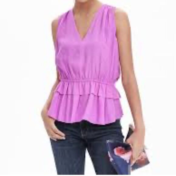 Banana Republic Women’s S  Satin Layered Ruffle Hem Blouson Tank - Picture 2 of 7